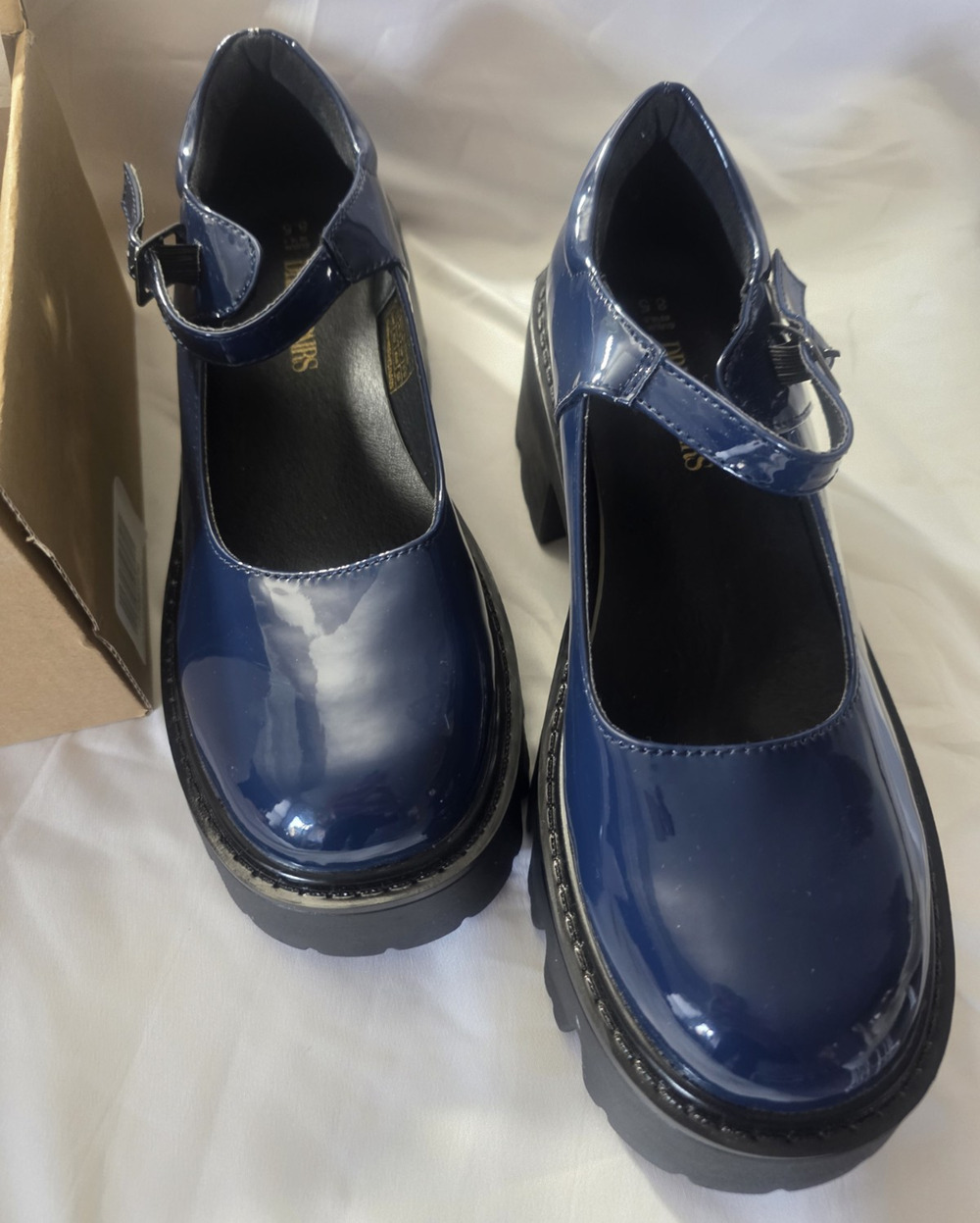 Dream Pairs Blue Synthetic Patent Mary Jane Strap Buckle Block Heel US 8.5